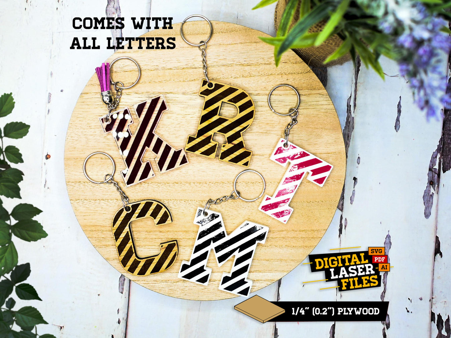 Stripe Letters Keychains